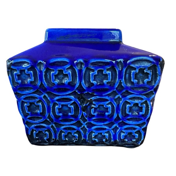 Vintage 70s Retro Mid Century Cobalt Blue Ceramic Vase - Picture 3 of 12